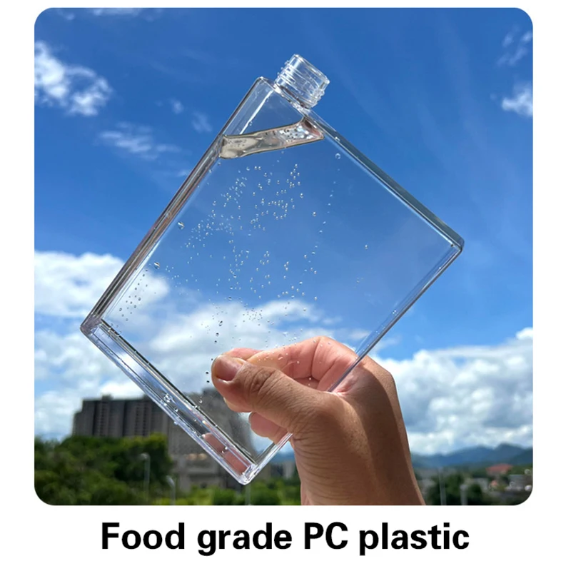 Outdoor Square Water Bottle High Temperature Resistant 500ml Flat Water Cup Transparent Portable