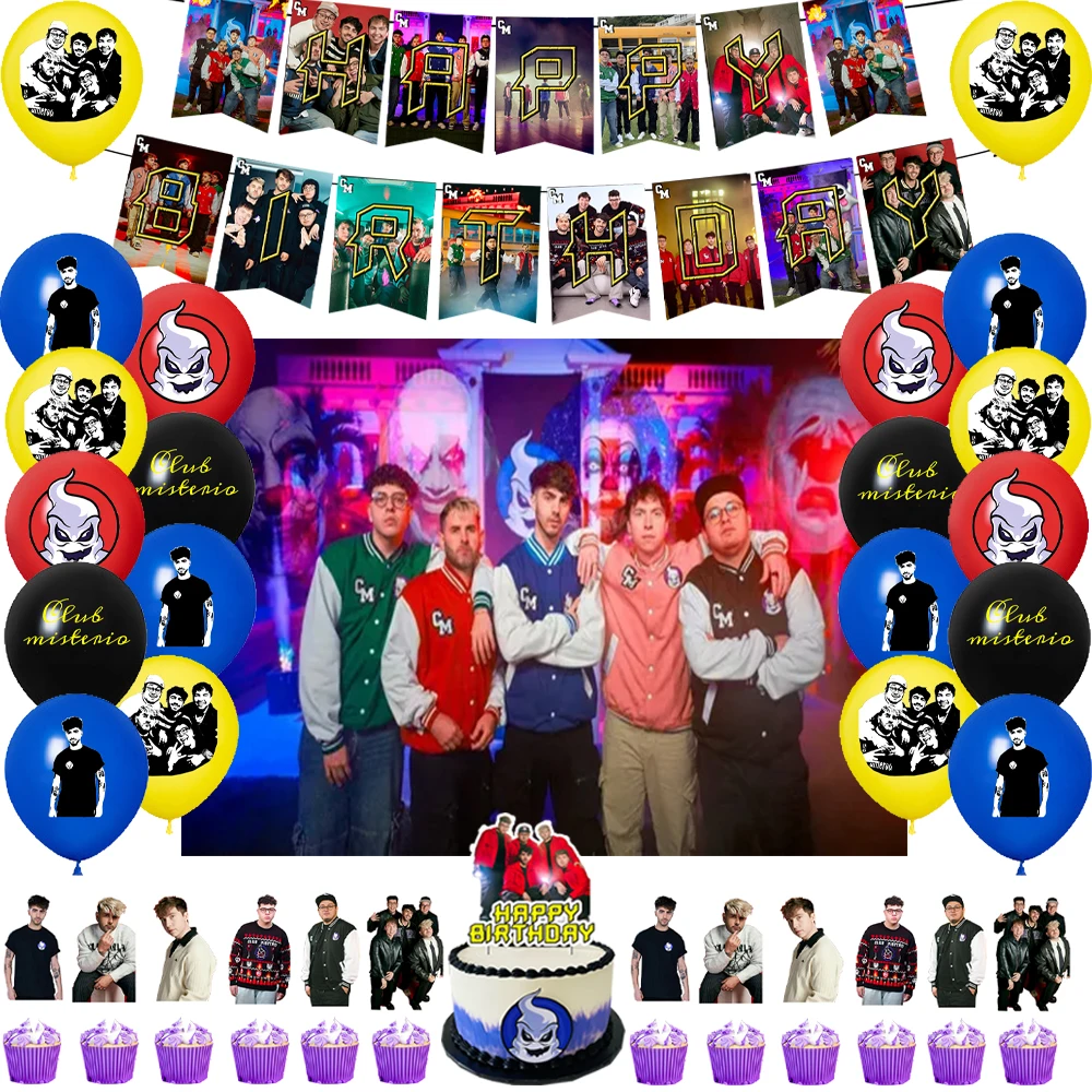 Club Misterioyd Geburtstag Party Dekoration Lieferungen Kuchen Topper Anzahl Ballon Banner Hintergrund Baby Dusche Foto Requisiten Junge Geschenke
