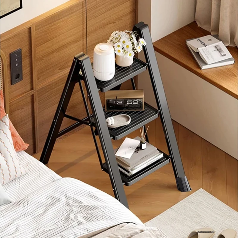Household portable Thickened Aluminum Stairs Small Ladder Indoor Folding Ladder Stool Carbon Steel Home Use telescopic