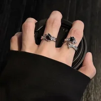 Gothic Irregular Gemstone Ring Aesthetic Girls Adjustable Black Stone Ring Women's Liquid Punk Ring Vintage Jewelry Accessories 1