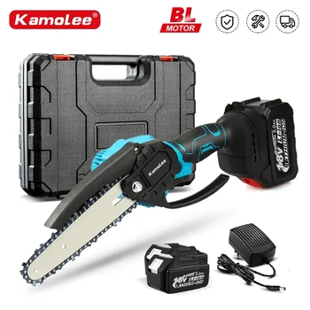 Kamolee Brushless Electric Chain Saw 8 Inch Mini Chainsaw Wood Cutter Pruning Garden Power Tool
