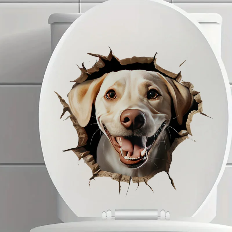 90912# Labrador Retriever Breaking Through the Wall Toilet Sticker, Durable Material, Perfect for Home Wall Decor
