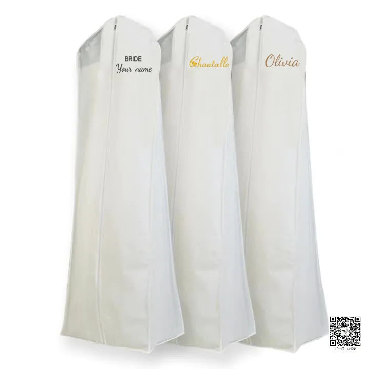 

Personalised Embroidered Wedding Dress Bags Bridal Dress Cover Storage Bag Long Full Length Extra Wide Travel Carrier Bags Cover