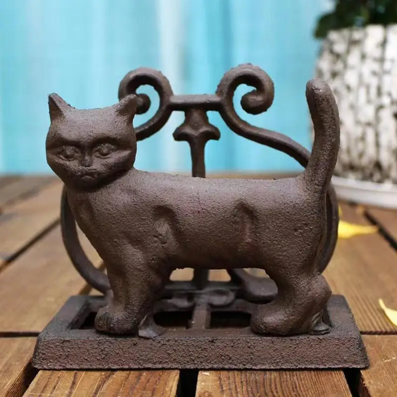 Rustic Cat Cast Iron Standing Napkin Holder European Home Table Bird Fork Spoon Metal Tissue Paper Holder Business Card Holders 5
