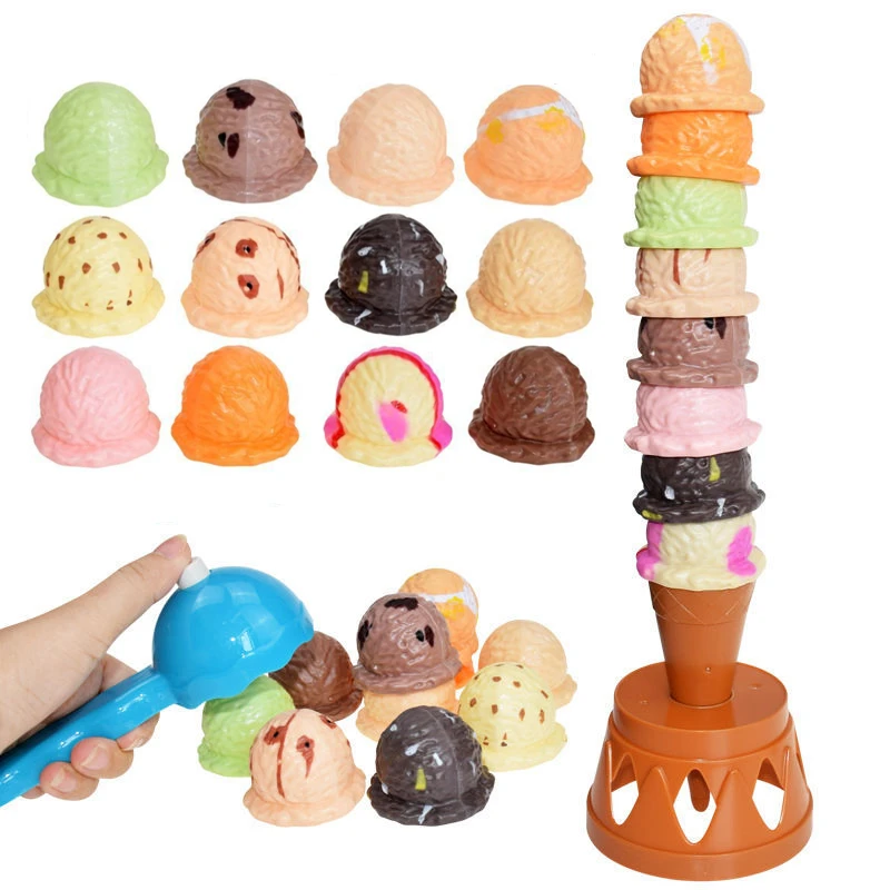 Kids Ice Cream Stack Up Pretend Play Toy Set Children Simulation Food Kitchen Toys Montessori Educational Gifts for Girl Toys