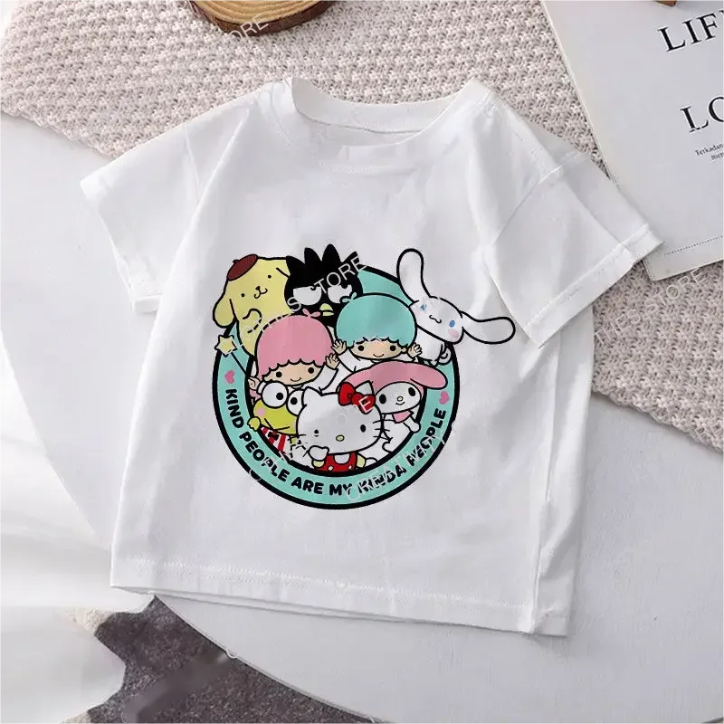 Hello Kitty Children's Cotton T-shirt Sanrio Kuromi Melody Anime Tee Shirts Cartoons Kid Girl Boy Streetwear Casual Clothes cotton t shirt