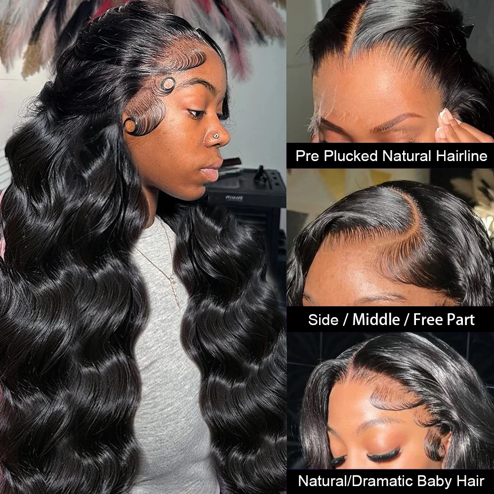 30Inch 13X4 13X6 Body Wave Lace Front Wigs Human Hair Pre Plucked 180 Density HD Transparent Lace Frontal Wigs Human Hair 3