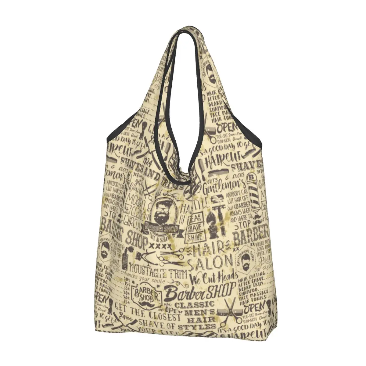 

Reusable Vintage Barber Shop Shopping Bags for Groceries Foldable Grunge Retro Barbershop Grocery Bags Washable Large Tote Bags