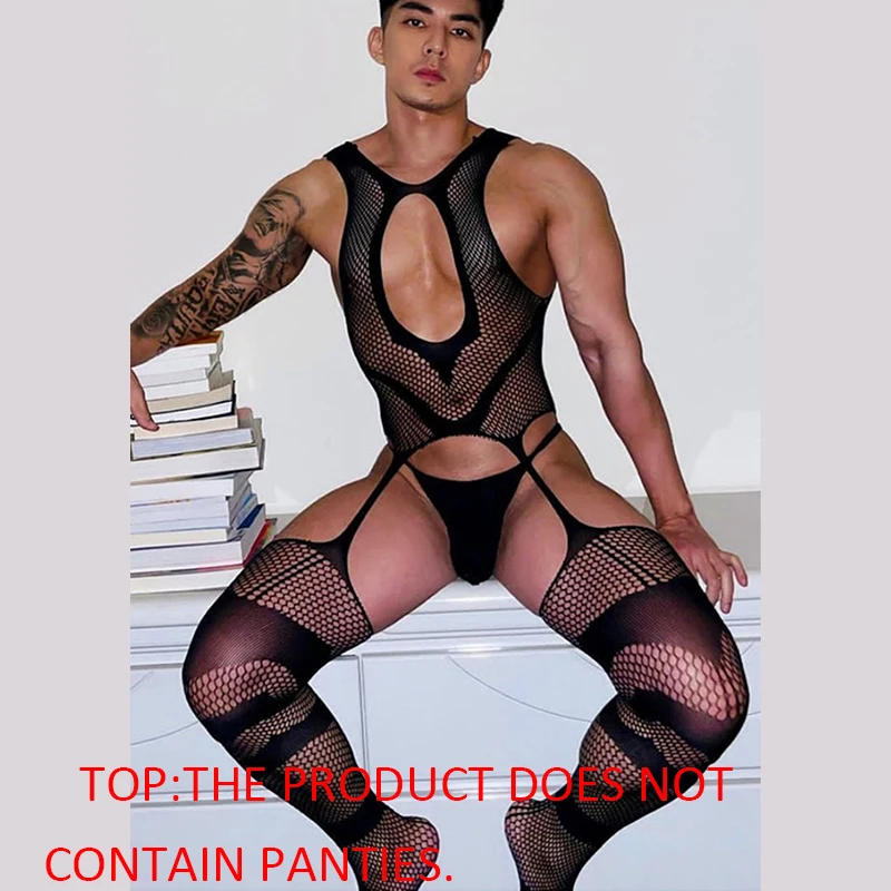 

Men Women's Openwork Ultra-Thin T-Back Lingerie Men's Sexy Sheer Mesh Lace Jumpsuit Fishnet Transparent Couple Stocking Tights