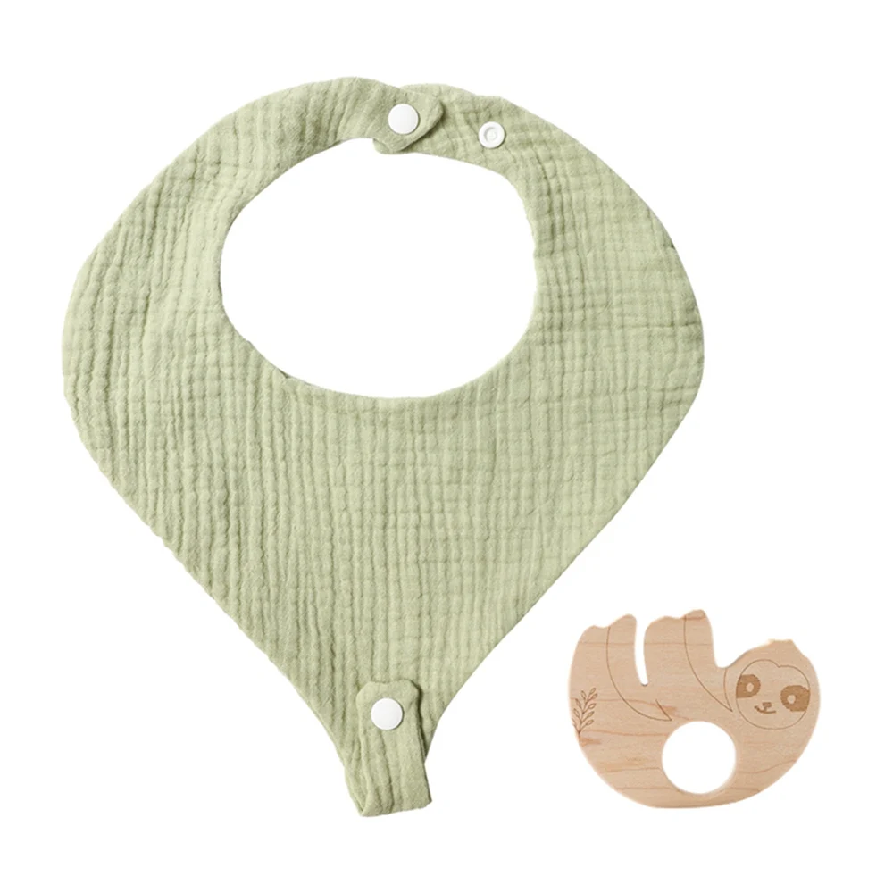 

Cotton Adjustable Baby Bib with Wooden Rattle