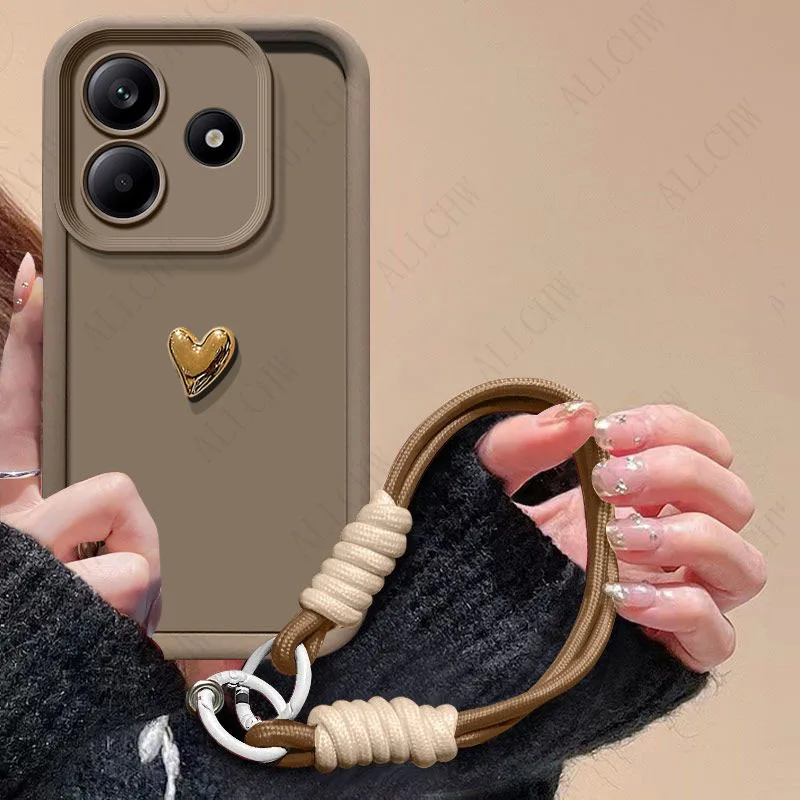Golden Love Heart Hand Strap Full Package Phone Case Cover