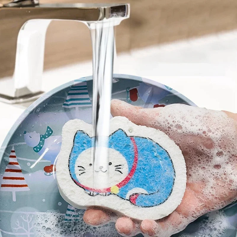 Kitchen Dish Cleaning Sponge Scouring Pad Compressed Wood Pulp Cartoon Dish Cloths Pot Wipe Cleaning Tools scrub pads cleaning sponges dish cleaning cloth dish cloth