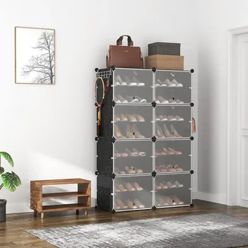 Shoe Organizer 8-Tier Storage 32 Pairs Organizer Portable Shoes Cabinet With 2 Hooks Free Shipping Living Room Furniture Home 1