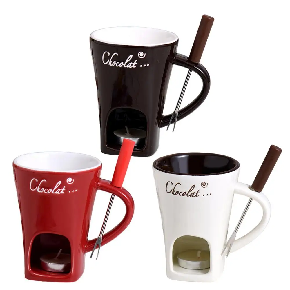 Description Picture 2 of itemMini Fondue Set with Candle and fork Ceramic Fondue Pot Cheese Chocolate Melting Hot Pot Butter Warmer Chocolate Melting Cup