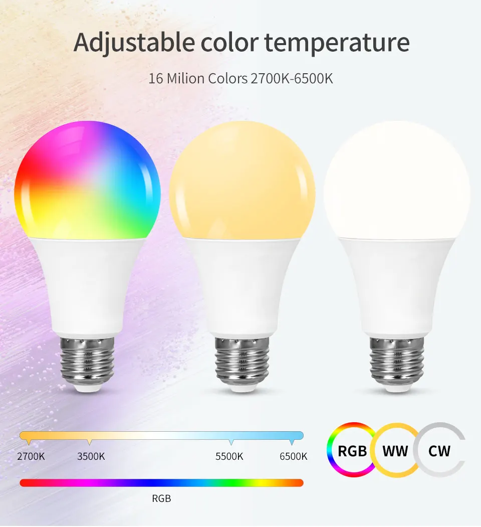 AC 220V 110V Tuya Smart Bluetooth LED Light Bulb E27 9W RGB Lamp APP Control Dimmable Lampada Timer Function Color Changeable