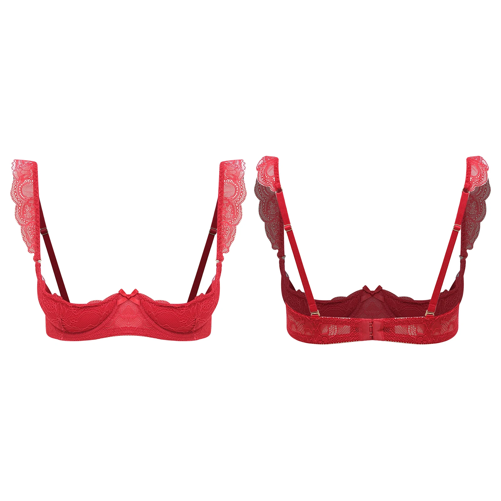 Womens Floral Lace 1/4 Cup Bra Removable 2cm Thick Pads Underwired Balconette Bra  Ruffled Spaghetti Straps Brassiere Lingerie