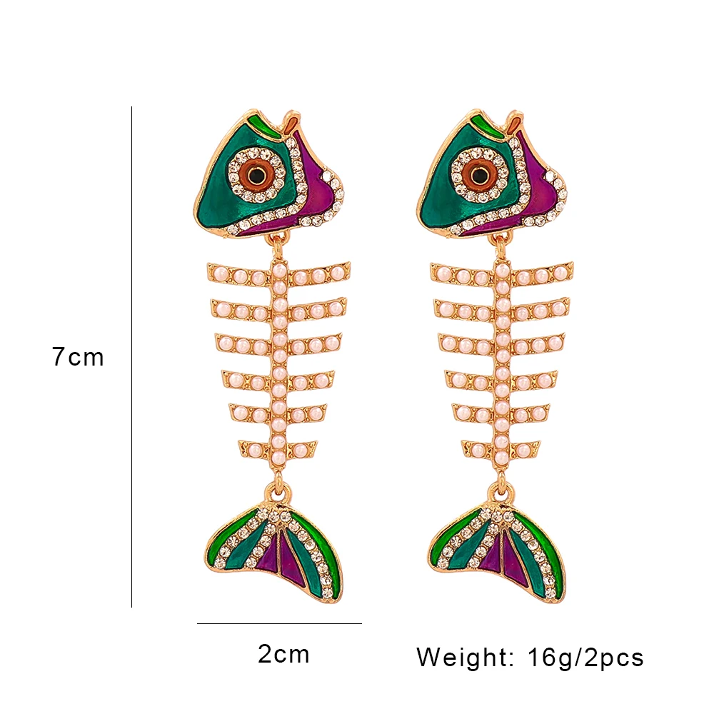Vintage Metal Enamel Pearls Rhinestone Fish Shaped Dangle Earrings Women New Design Statement Jewelry Accessories dangle earrings,drop earrings