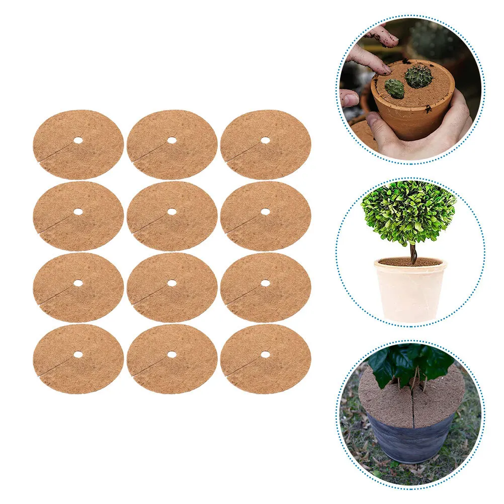 12 Stück Kokos-Mulchringe, runde Anti-Gras-Matten für Garten, Blumentopf, Baumpflanzenschutz, Faserpolster, Mulchmatte – Detail 3