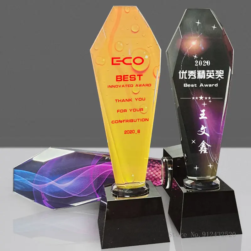 Customized Printing Crystal Trophy Customized Engraving Medal, Excellent Employee Annual Meeting Award Souvenir, Home Decor, 1Pc