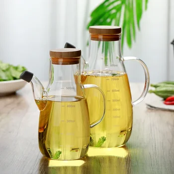 Bottiglia di olio in vetro trasparente con coperchio Maniglia Scala Resistente al calore 500/800ml Salsa di aceto di soia Contenitore di protezione ambientale 1