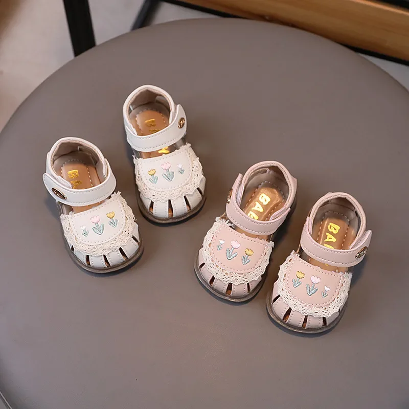 Summer Baby Girls Sandals PU Leather Fashion Embroidered Flowers First Walkers Infant Soft Indoor Shoes