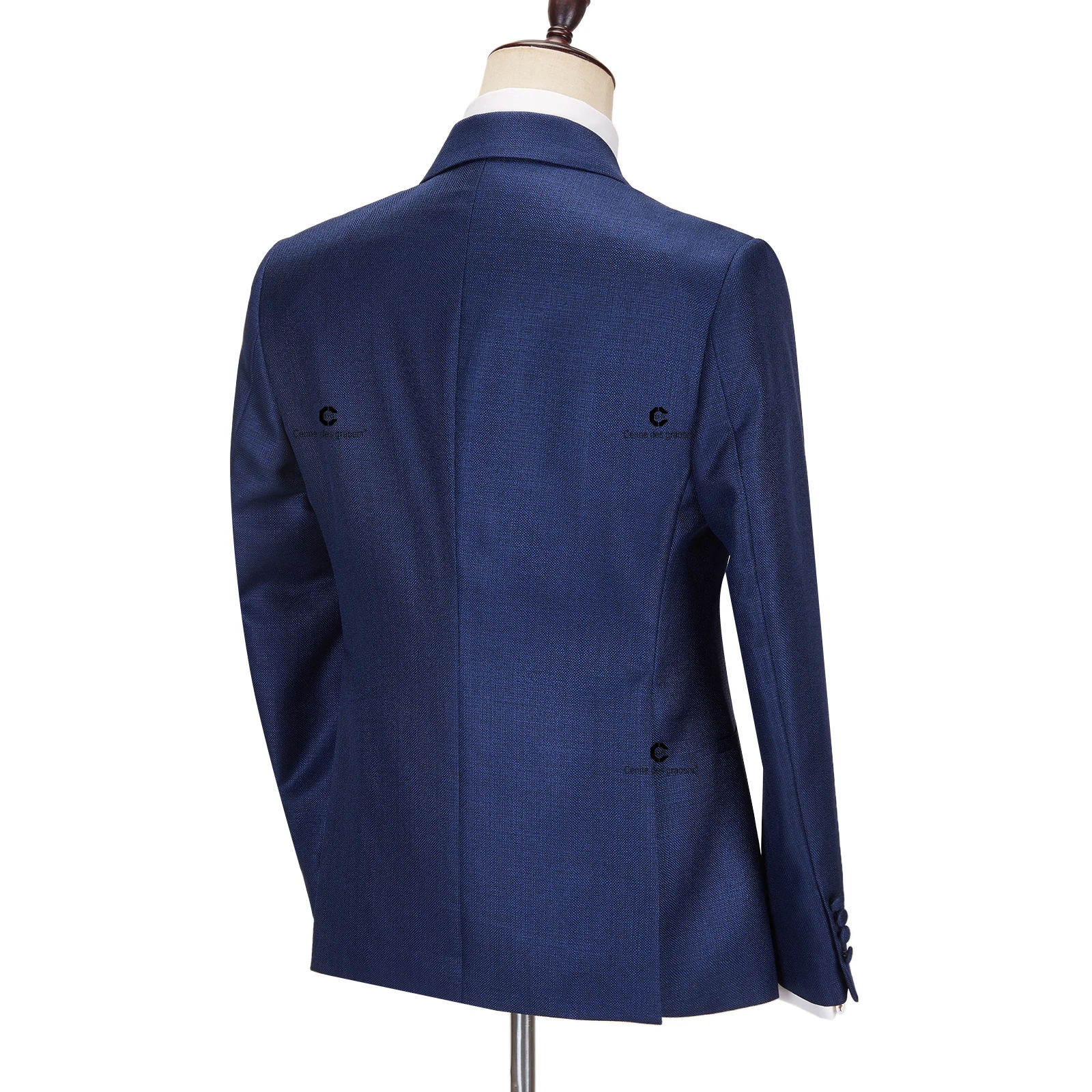 Cenne Des Graoom New Vintage Blue Suits for Men Chinese Knot Button Single Breasted Peak Lapel Jacket and Pants 2 Pcs Set Office 4