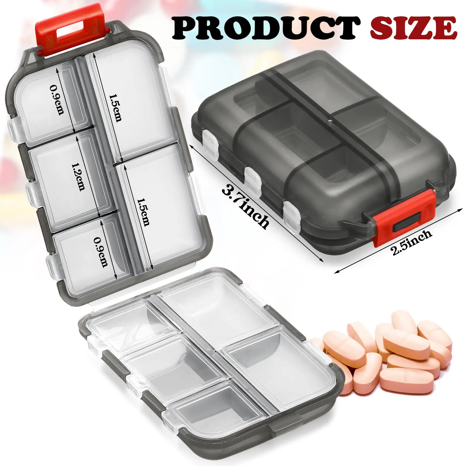 Oravel Pill Organizer 10 Compartments Pocket Pharmacy Portable Daily Medication Container Case for Travel Essentials Weekly