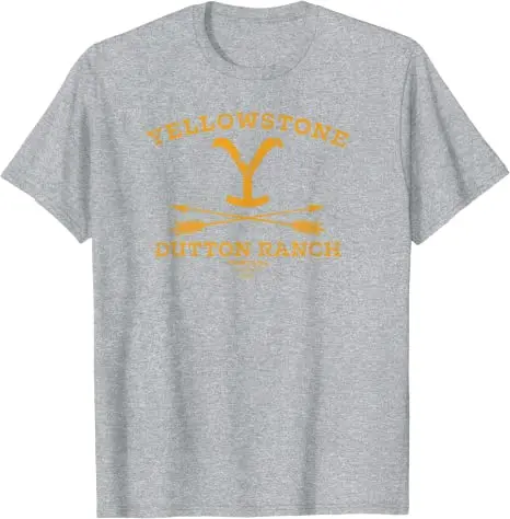 Yellowstone Dutton Ranch T-Shirt For Men - Grey Marl Graphic Tee, Short Sleeve, Western Train Station Design - View #10