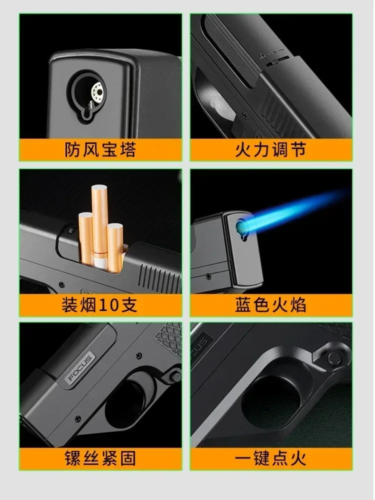 2025 New Clip Gun Butane Gas Lighter Three Capacity Cigarette Holder Windproof Blue Flame Lighter Men's Gift Smoke Accessories