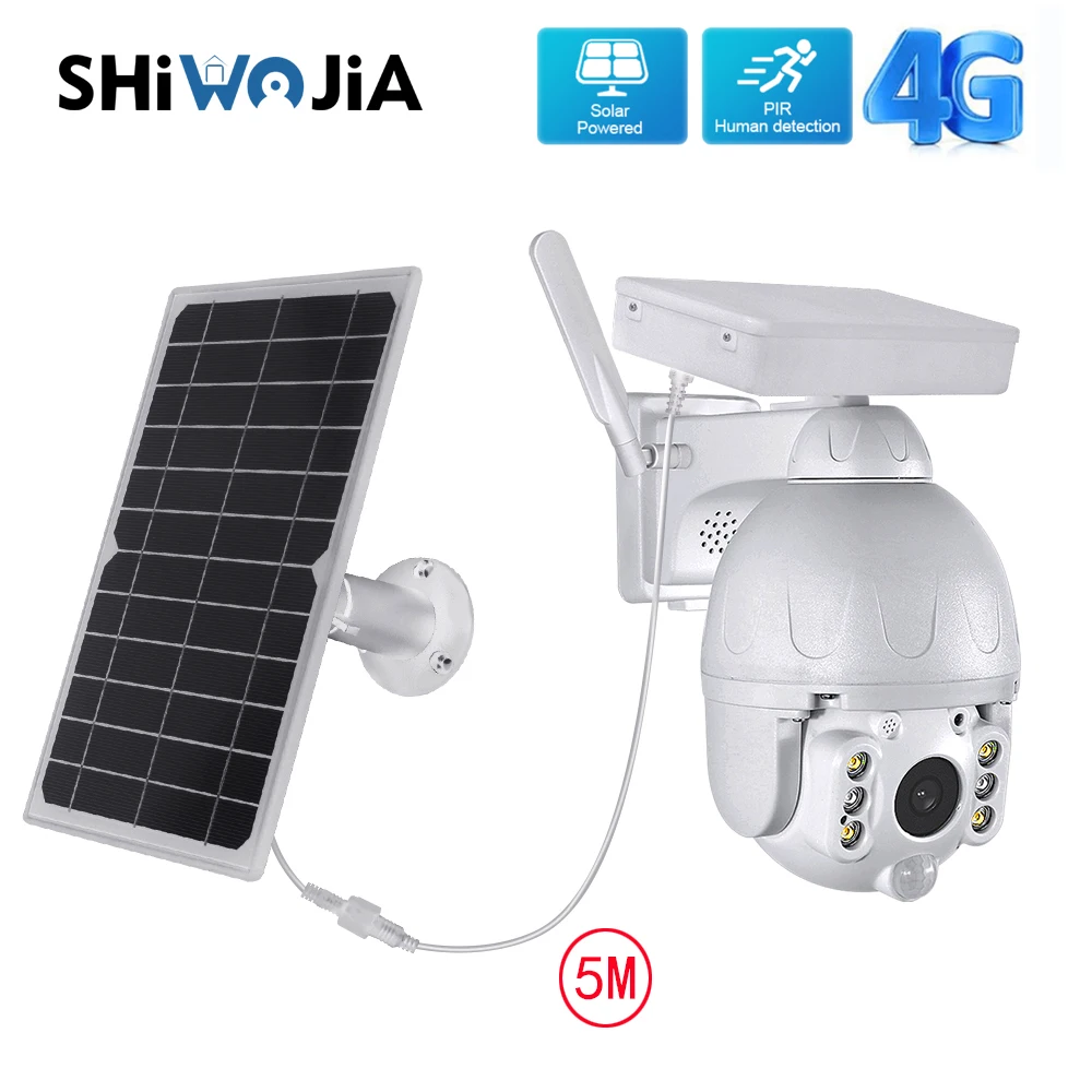SHIWOJIA Солнечная камера 4G sim-карта внешняя PTZ CCTV Камера Безопасности 8 Вт солнечная