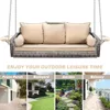 3 Person Porch Swing Patio Wicker Hanging Porch Swing Chair Outdoor Rattan Swing Bench with Cushion and Pillow for Garden, Yard 6