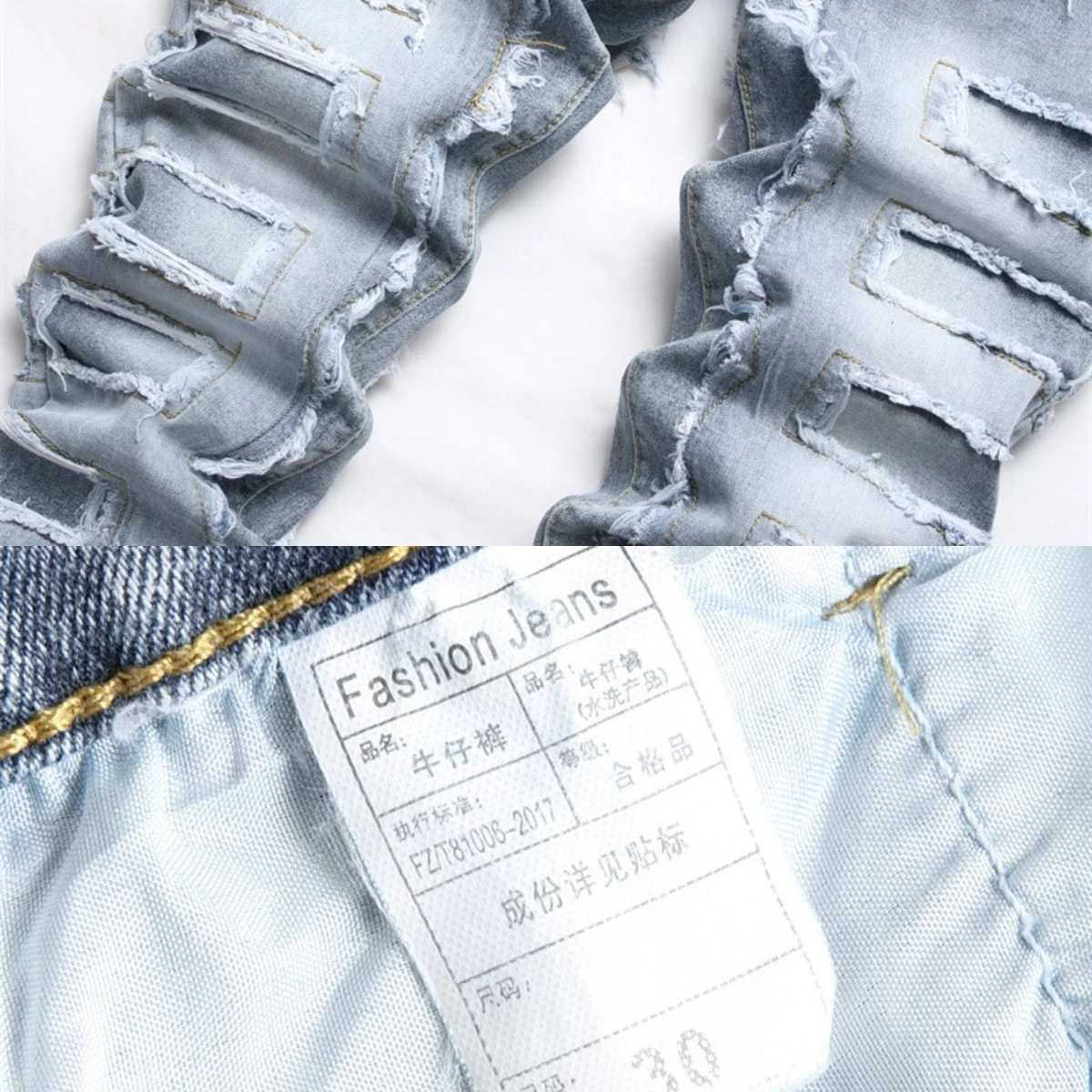 Summer Burr Hole Jeans Men Worn Soft 3D Hollow Long Pants Hip Hop Motorcycle Style Repair Tall Street Pure Cotton Red Ear Feet 2