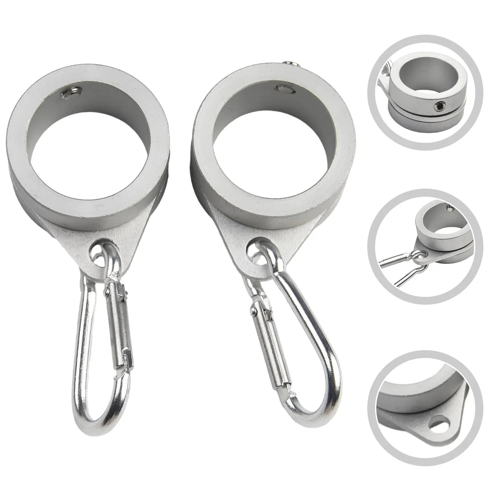 2pcs Aluminum Flag Pole Rings 360 Degree Rotating Flagpole Flag Mounting Rings With Carabiners AntiWrap For 0.75-1.02 Inches