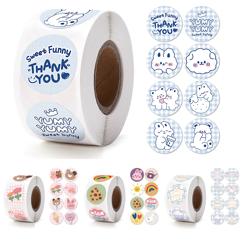 500Pcs Cute Cartoon Rabbit Thank You Children's Labels Sticker Children's Gifts DIY Toys Games Decorative Seal Stickers
