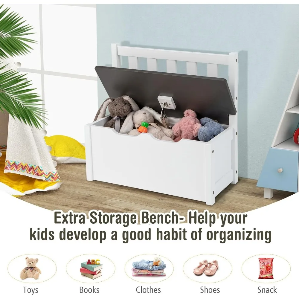 2 in 1 Kids Table and Chair Set, Wood Activity Table with Toy Storage Bench & 2 Chairs for Children Reading, Arts, Crafts 4