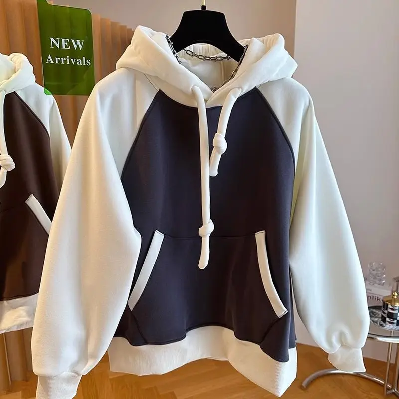 Women Men Hoodies Fashion Autumn Winter Hooded Pullovers Contrast Color Raglan Sleeve Streetwear Female Hip Hop Hoodie