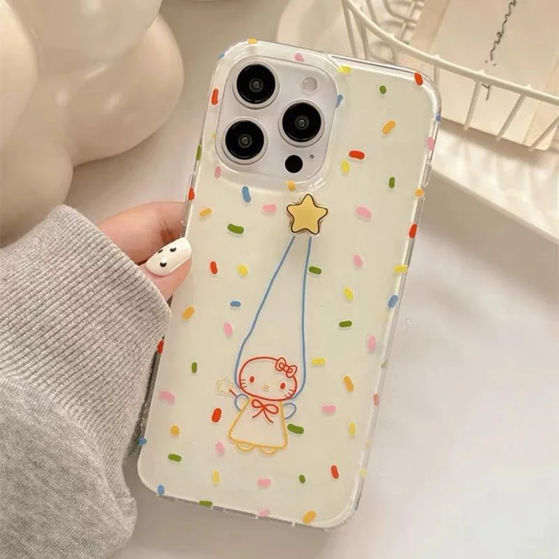 Rotary Star Colored Ribbon KT Cat White Acrylic Phone Case