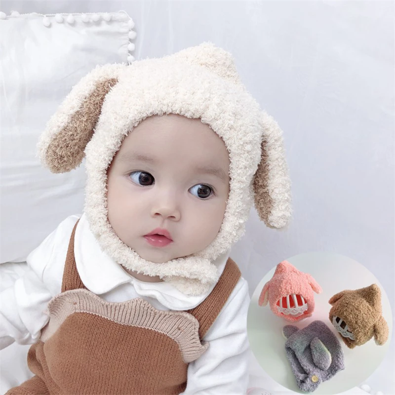 

Winter Cute Baby Plush Hat Rabbit Ears Infant Beanie Cap Korean Cartoon Bunny Kids Boy Girl Warm Earflap Hats Bonnet Gift 아기모자