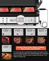 Press Grill Sandwich Maker with Removable Plates, 5 in 1 Smokeless Indoor Grill & Griddle with Meat Thermometer, CATTLEMAN CUISI 2
