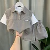 Korean Fashion Striped Short Sleeve Zipper Shirt And Shorts Two Piece Suit Baby Boys Summer Boutique Outfits Kids Sport Clothes
