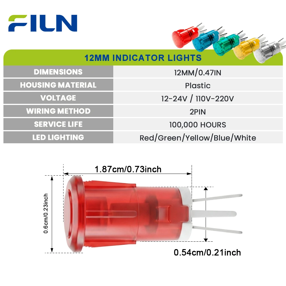 FILN 3PCS 12mm IP67 방수 경고등 LED 표시등 12v-24v 가정용 자동 애완동물 급수기 음수 제어판