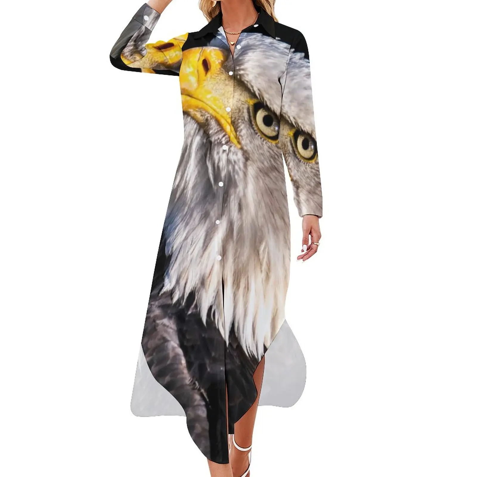 

Bald Eagle Chiffon Dress Majestic USA Eagle Spirit Retro Dresses Aesthetic Casual Dress Woman Sexy Design Clothing Big Size