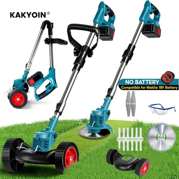 1850W Electric Lawn Mower Length Adjustable Handheld Cutter Cordless Garden Grass Cutting Trimmer For Makita 18V Battery