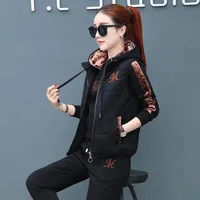 Women's Casual Fashion Autumn Winter New Sweat Suit Plush Thickened Hooded Tops and Waistcoat Pants 3 Three Piece Sets For Women - Image 5