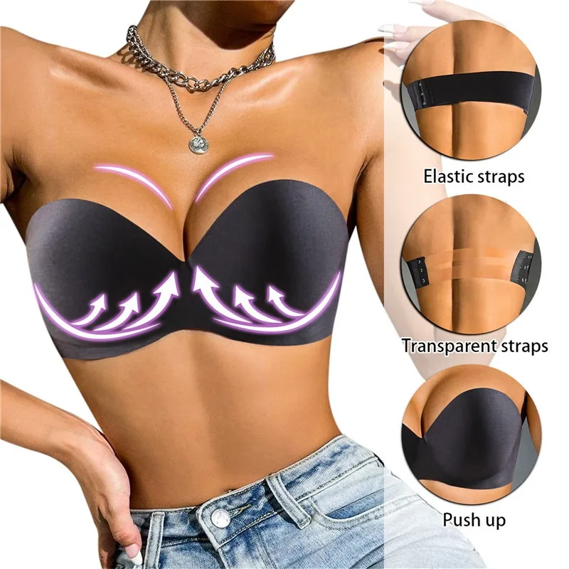 Sujetador Invisible con espalda descubierta para mujer, Bralette sin  tirantes sin costuras, Push Up, ropa interior, lencería femenina, sujetador  inalámbrico - AliExpress