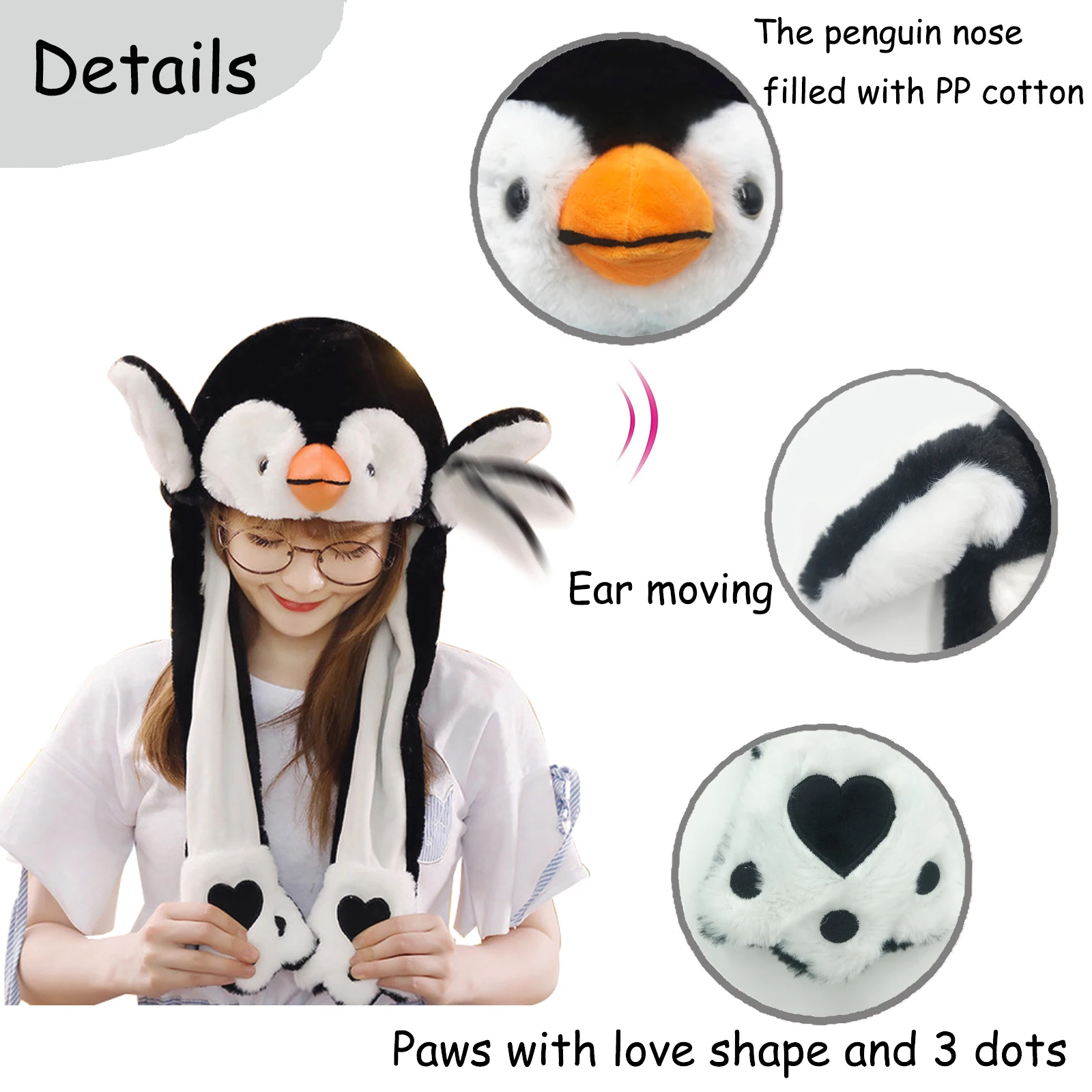 Pinguin Ohr Bewegen Hut Neuheit Tier Plüsch Spielzeug Hut Ohren Jumiping up Hut Cosplay Parteien Cartoon Hüte für kinder Erwachsene ohr Kappe