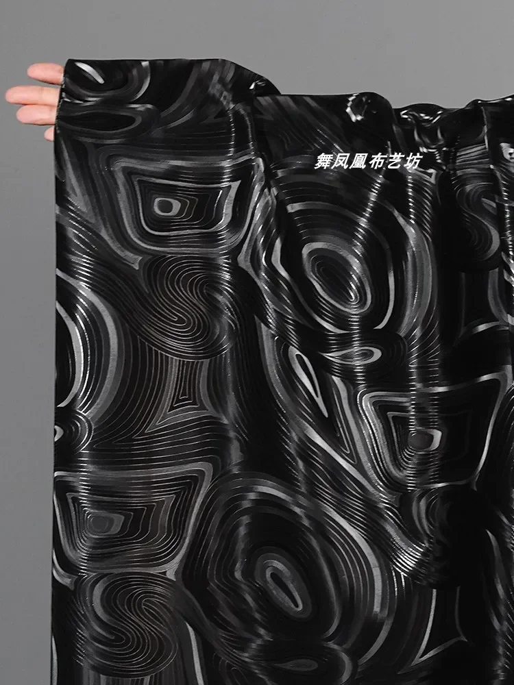Black Leather Fabric Water Textured Silhouette Clothing Jacket Creative Designer Fabric Cloth for Diy Sewing by Meters Material