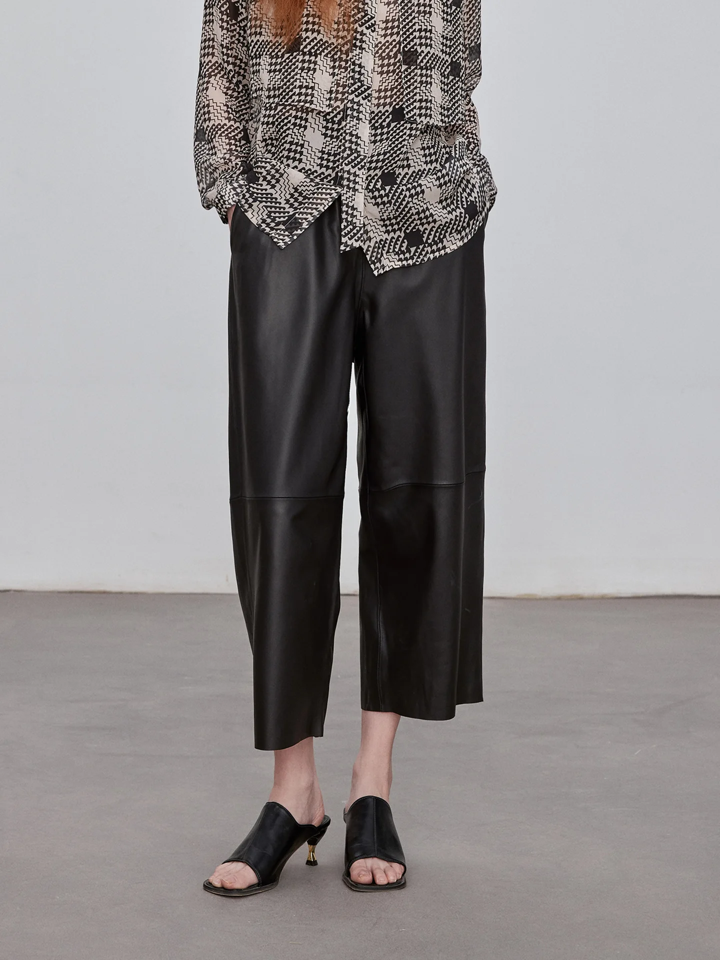 2023 Women New Genuine Sheepskin Leather Pants Elastic Waist Real LeatherWide Leg Harem Pants E47