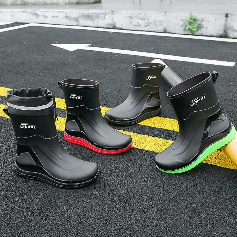 

New Men's Fashion Mid-calf PVC Rain Boots Non-slip Waterproof Outdoor Rainboots Male Fishing Wellies Boots Water Shoes