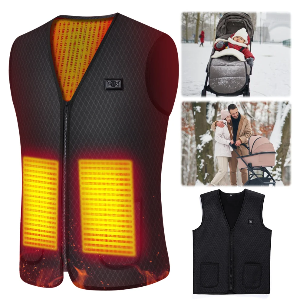7 Areas Heated Vest Electric Heating Vest Thermal Heated Waistcoat Dual Switch Electric Heating Gilet for Camping Fishing Skiing